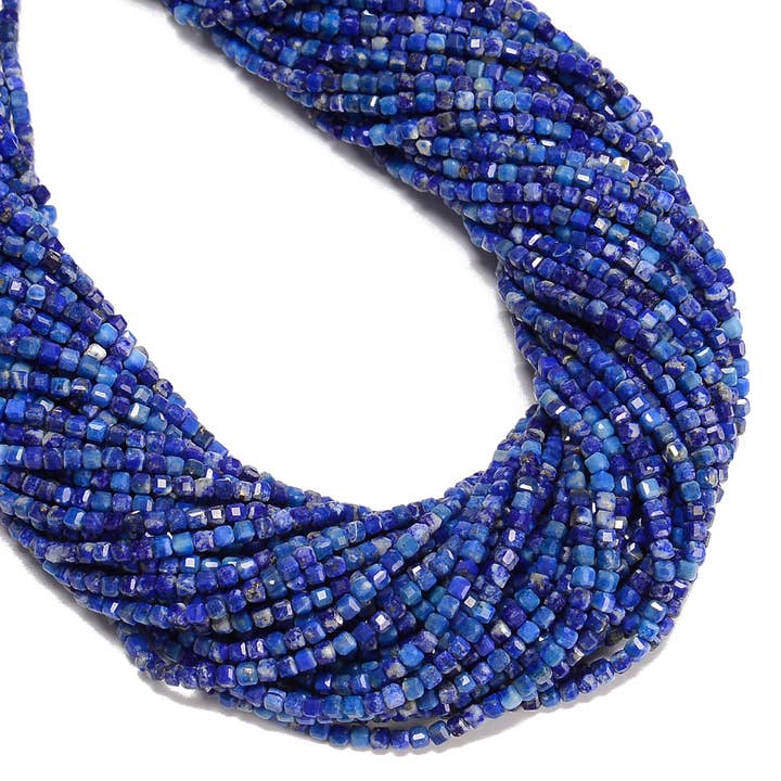 CRCBEADS - Vente Perle - Perles en cube facetté en lapis-lazuli naturel taille 2 mm 15,5'' brin1