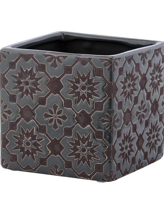 Brown Brocade Square Planter — Rich Pattern Item #22578 for wholesale by Napco