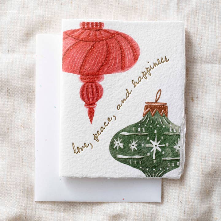 Love Peace Happiness | Carte décorative de Noël pour la vente par Paper Baristas