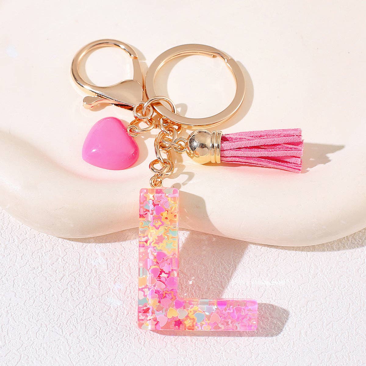 Mio Queena - Wholesale Keychain - Women's - Pink Sequin Star Resin Initials Charm Keychain Bag Ornaments10
