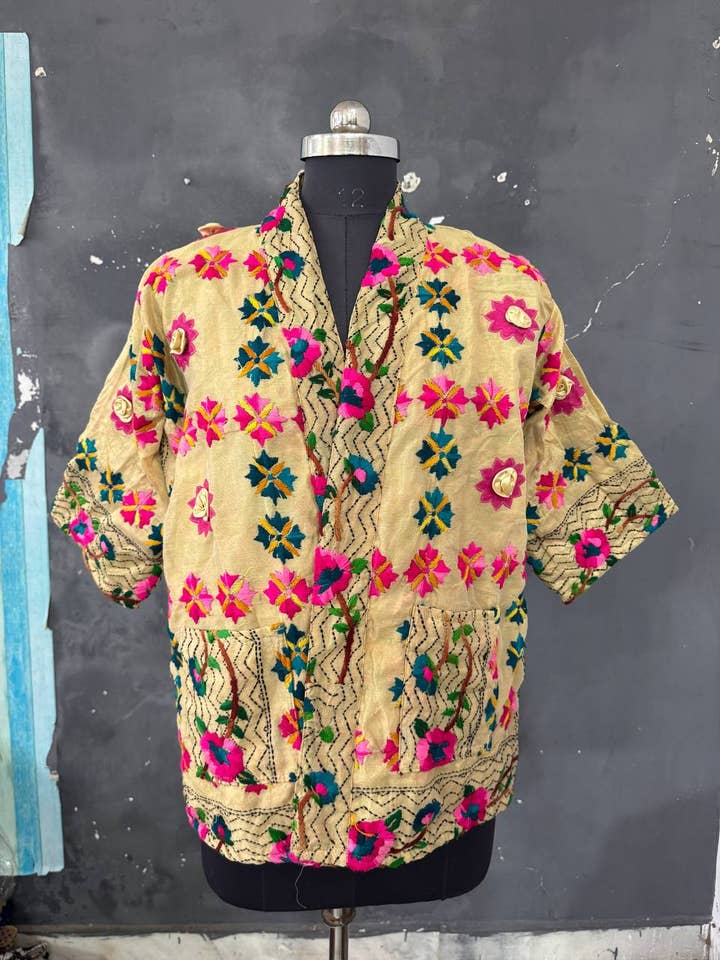 bhavnas boutique - Wholesale Jacket – Women's - Women's Phulkari Short Kimono Multicolor Embroidery Jackets 0