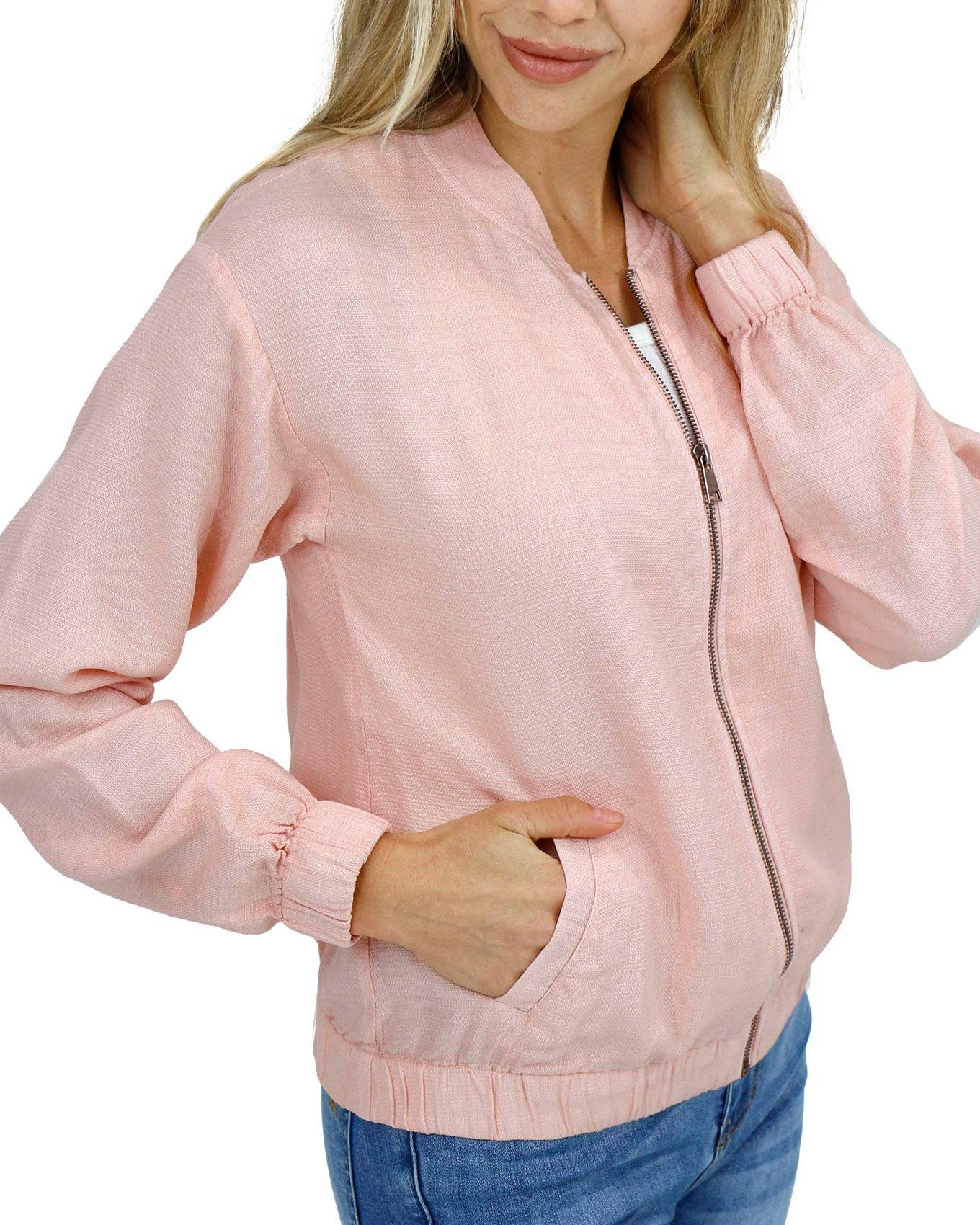 Tencel™ Lyocell Baseball Jacket in Blush for wholesale on Faire7