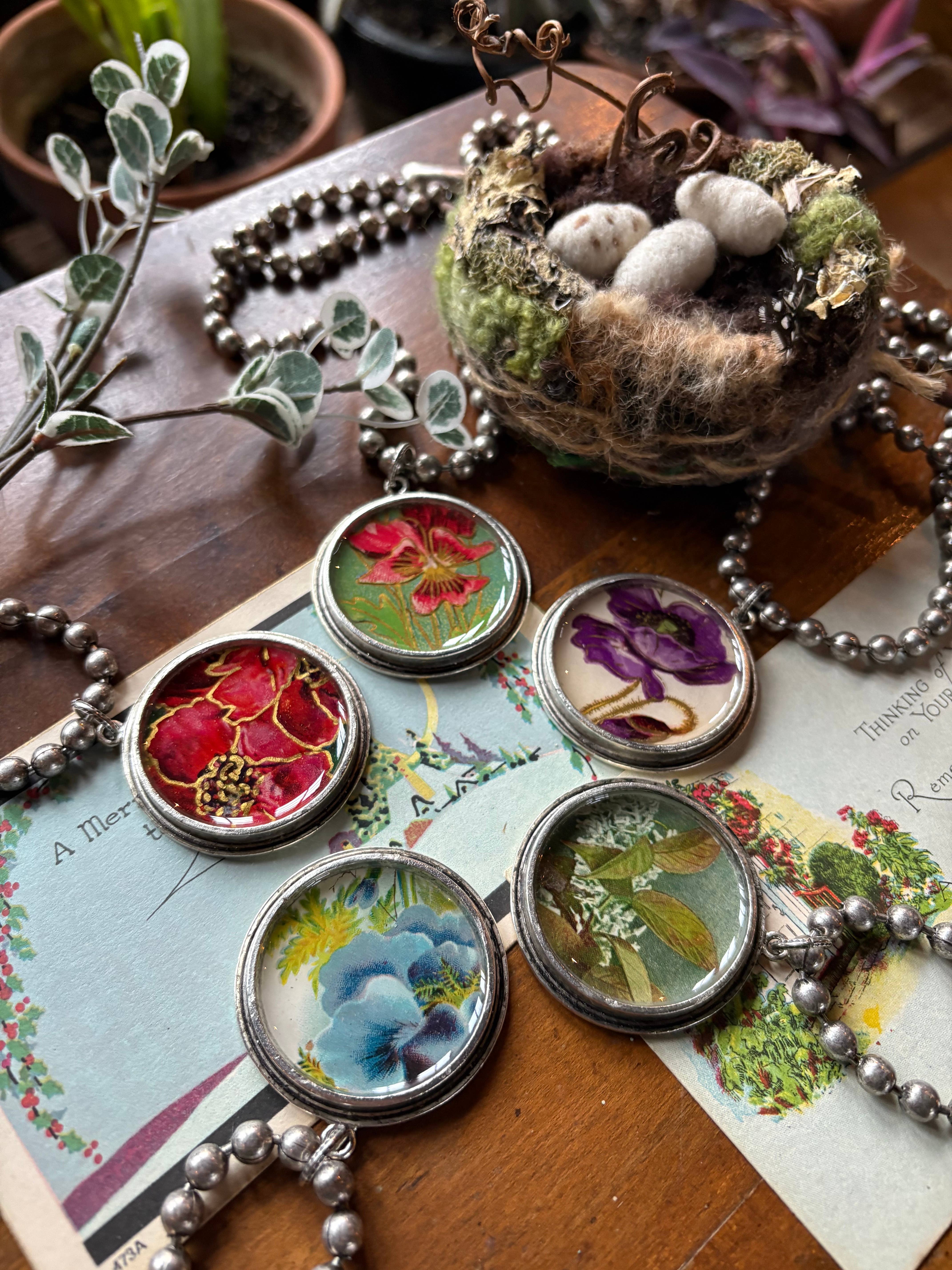 joeyfivecents - Wholesale Pendant/Charm Necklace - Large Chunky Silver Necklace - flowers, garden, rich color1