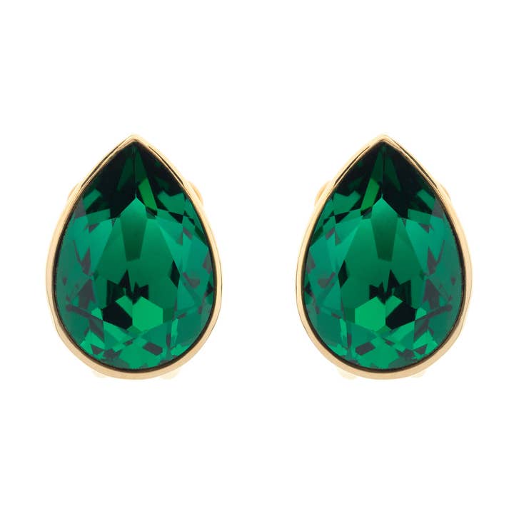 Boucles d'oreilles clip en cristal poire émeraude pour la vente par Emma Holland