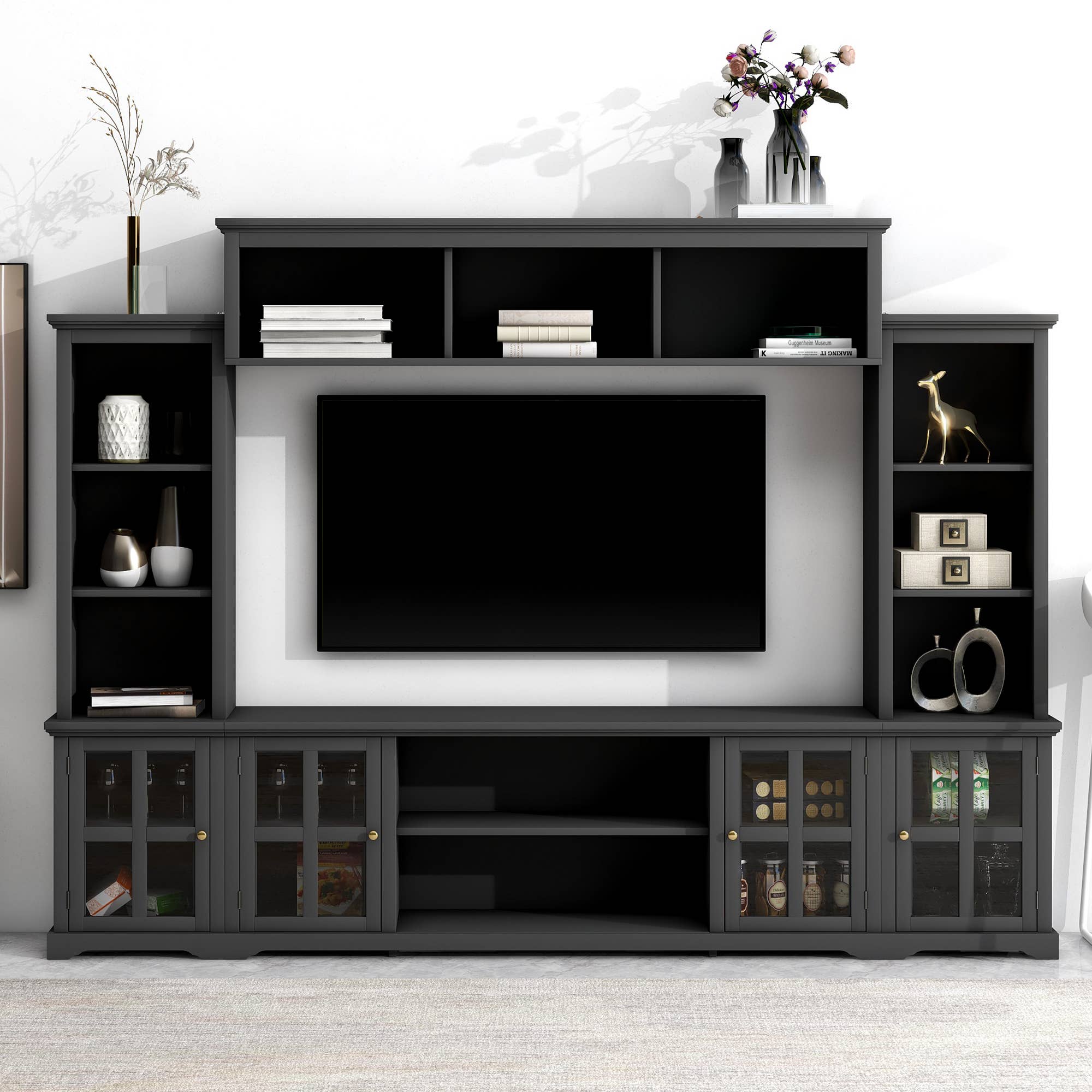 HOMYCASA DESIGN INC - Vente Console - Meuble TV avec étagères et armoires, unité murale avec pont8