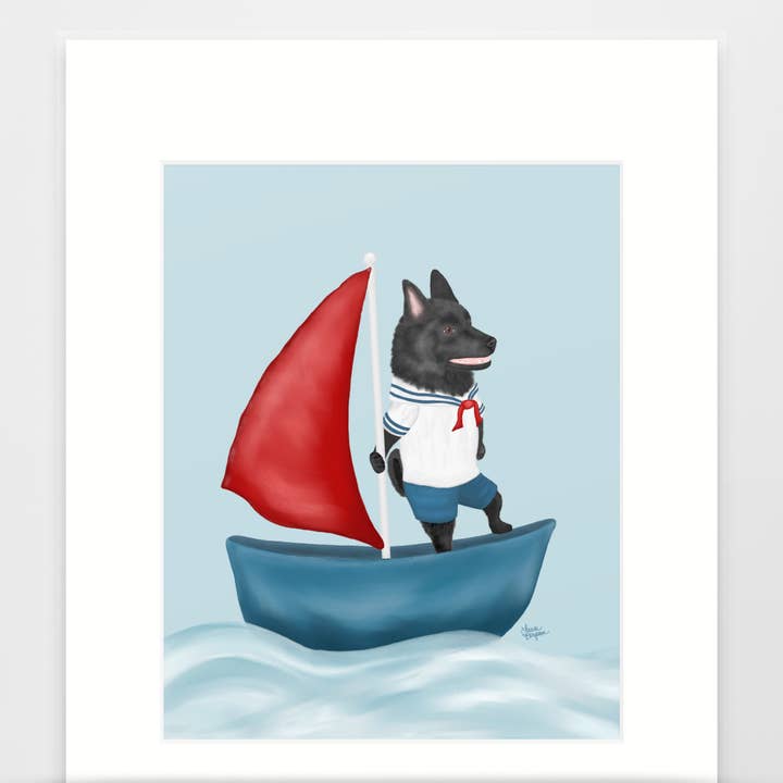 Schipperke Dog Art Print, Schips Ahoy! (no text) for wholesale by Laura Bergsma Studio
