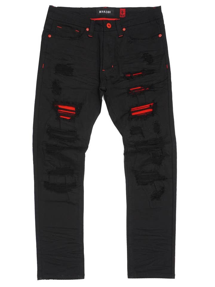 M1773 Amalfi Jeans w/Underlay - Black Red for wholesale by Makobi