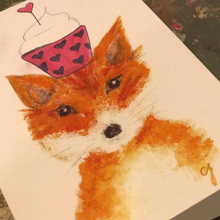 claire jordan designs - Wholesale Valentine's Day Card - Fox Cupcake | Valentines Day Greeting Card | Blank2