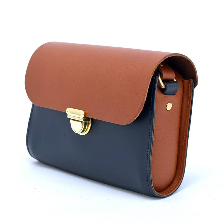 A to Z Leather – wholesale Satchel – Women's – Navy and Tan Leather Satchel - Leilani8