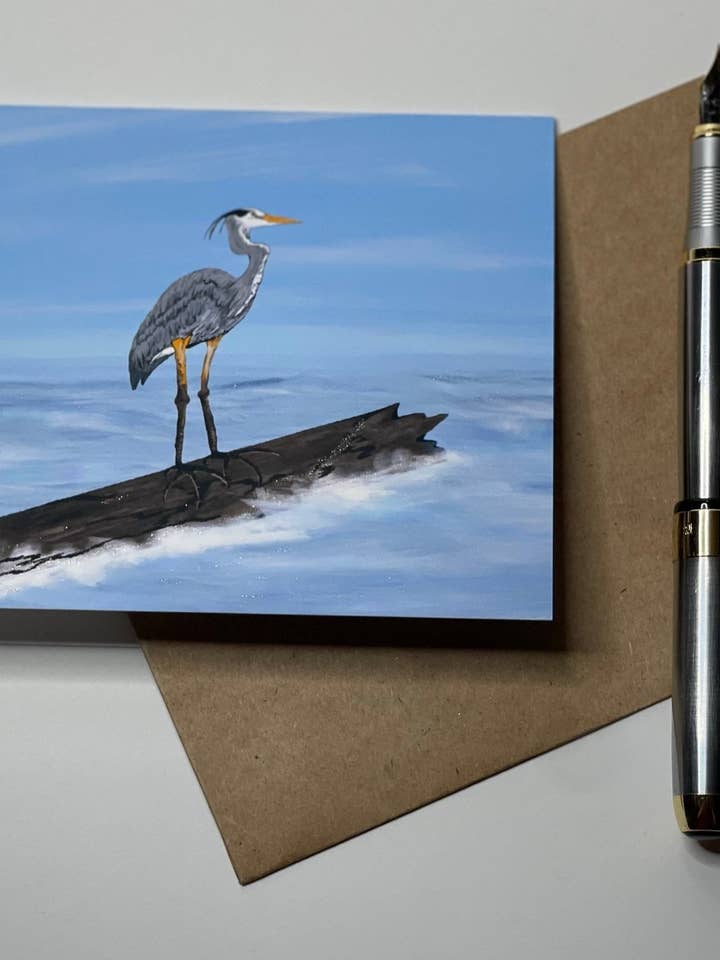 Heron Drifting Blank Greeting Card for wholesale by Color Crumbs Club