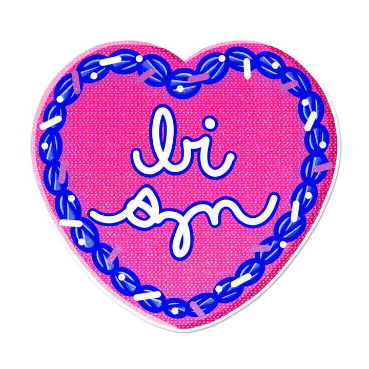 Bolo Coração Bissexual | Autocolante Holográfico de Comida Vintage Fofa por atacado de That Queer Card Co