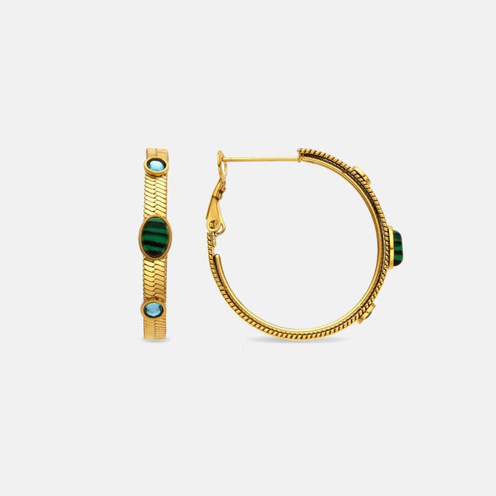 Luxenter - Wholesale Hoop Earrings - Pendientes Luxenter con Malaquita acabado oro 18k - Reus4