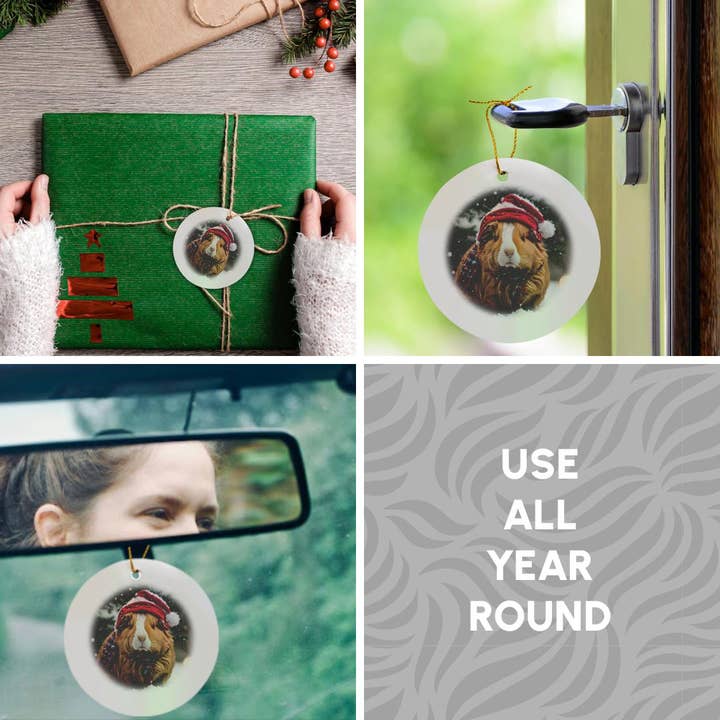 3dRose – Engroshandel Pynt – 3dRose, Et marsvin iført en nissehue og et tørklæde, ornament4