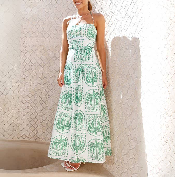 HIDDENBRAND - Wholesale Dress - Women's - Casual floral halter Beach Hawaiian vacation dress19