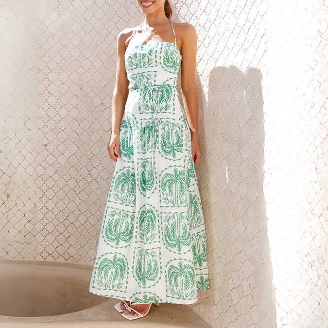 HIDDENBRAND - Wholesale Dress - Women's - Casual floral halter Beach Hawaiian vacation dress19