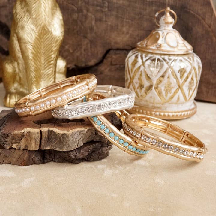 PennyLine inc - Wholesale Bangle Bracelet - Minimalist Crystal & Pearl Bangle Bracelet – Brushed Gold or Silver7