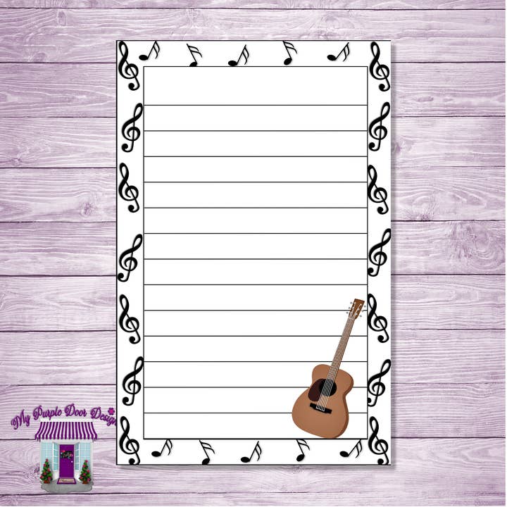 Guitar Music Lined 5"x8" Notepad - Can Be Personalized for wholesale by My Purple Door Designs