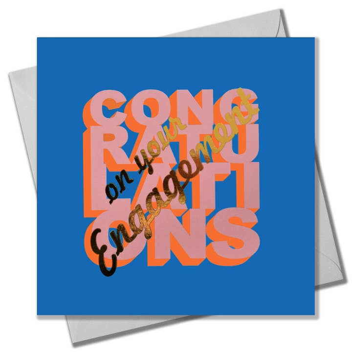 Engagement Card, Congratulations Engagement with gold foil for wholesale by Claire Giles Ltd