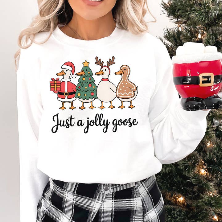 Just A Jolly Goose Christmas Crewneck Sweatshirt for wholesale by DaisyChainDesignCo