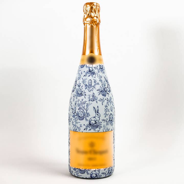 Beau Bottles Blue Easter Bunny Toile- Champagne Collection for wholesale by Beau Bottles