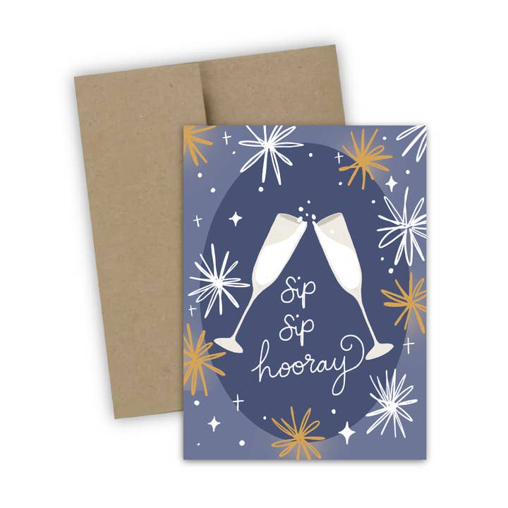 Sip Sip Hooray Celebration Greeting Card for wholesale by Doohickle Designs