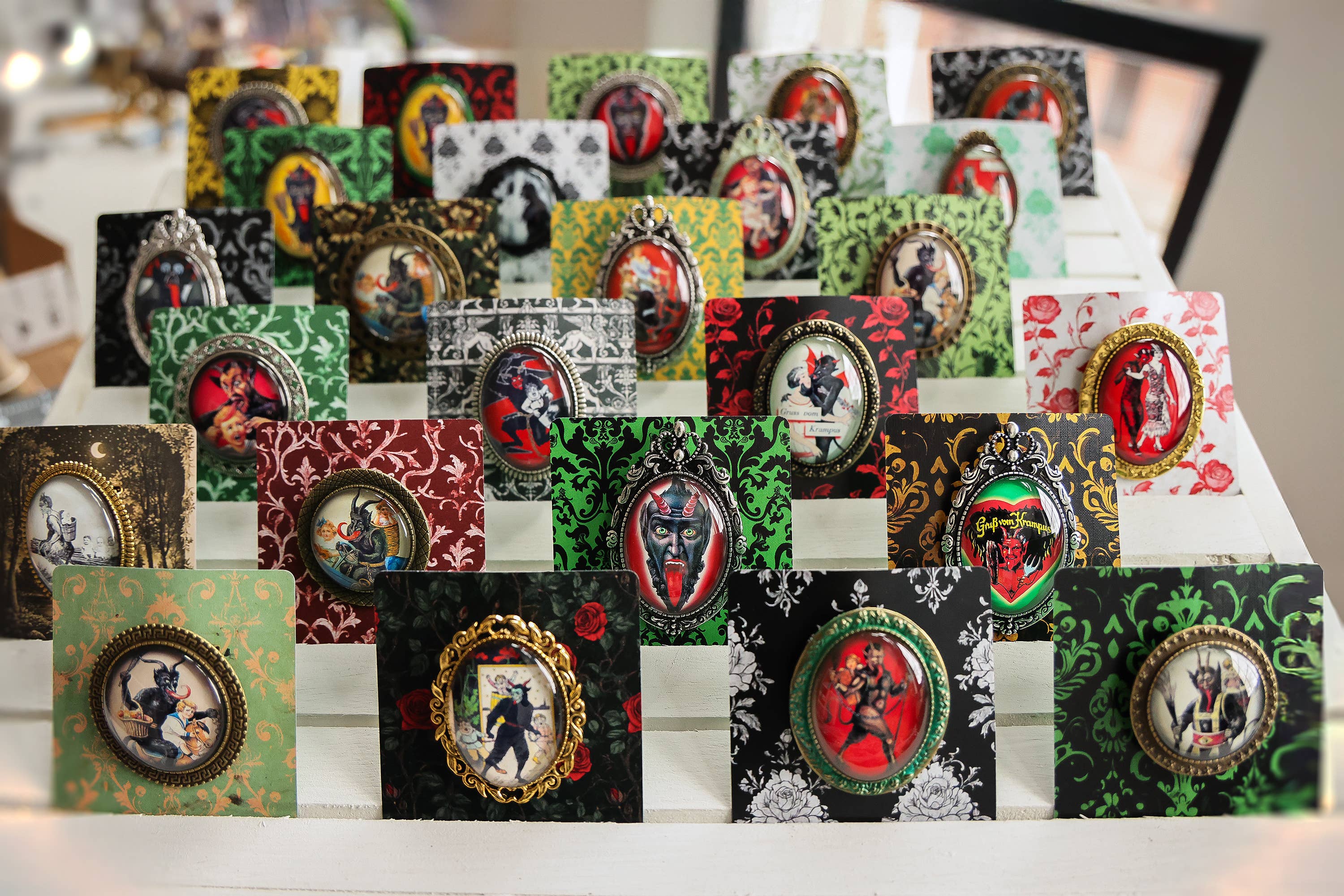 Asunder Bazaar - Wholesale Brooch - 20pc Krampus Brooches on Cards