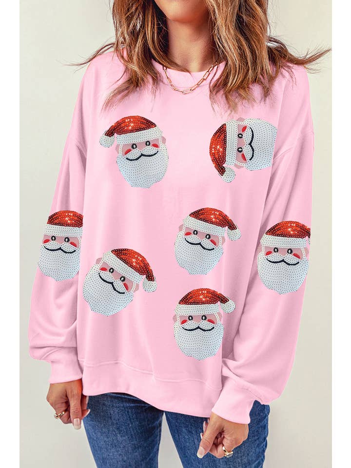 1 the Woman - Wholesale Graphic Sweatshirt - Women's - Santa Claus Sequin Graphic Sweatshirt