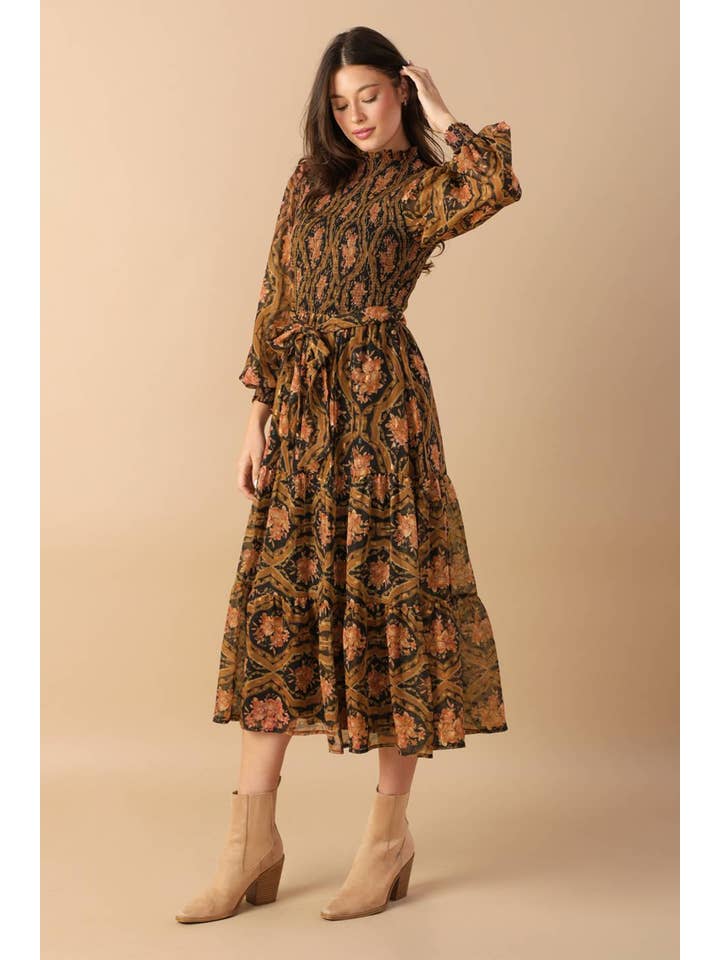 Black A printed woven midi dress - ID21816 for wholesale on Faire