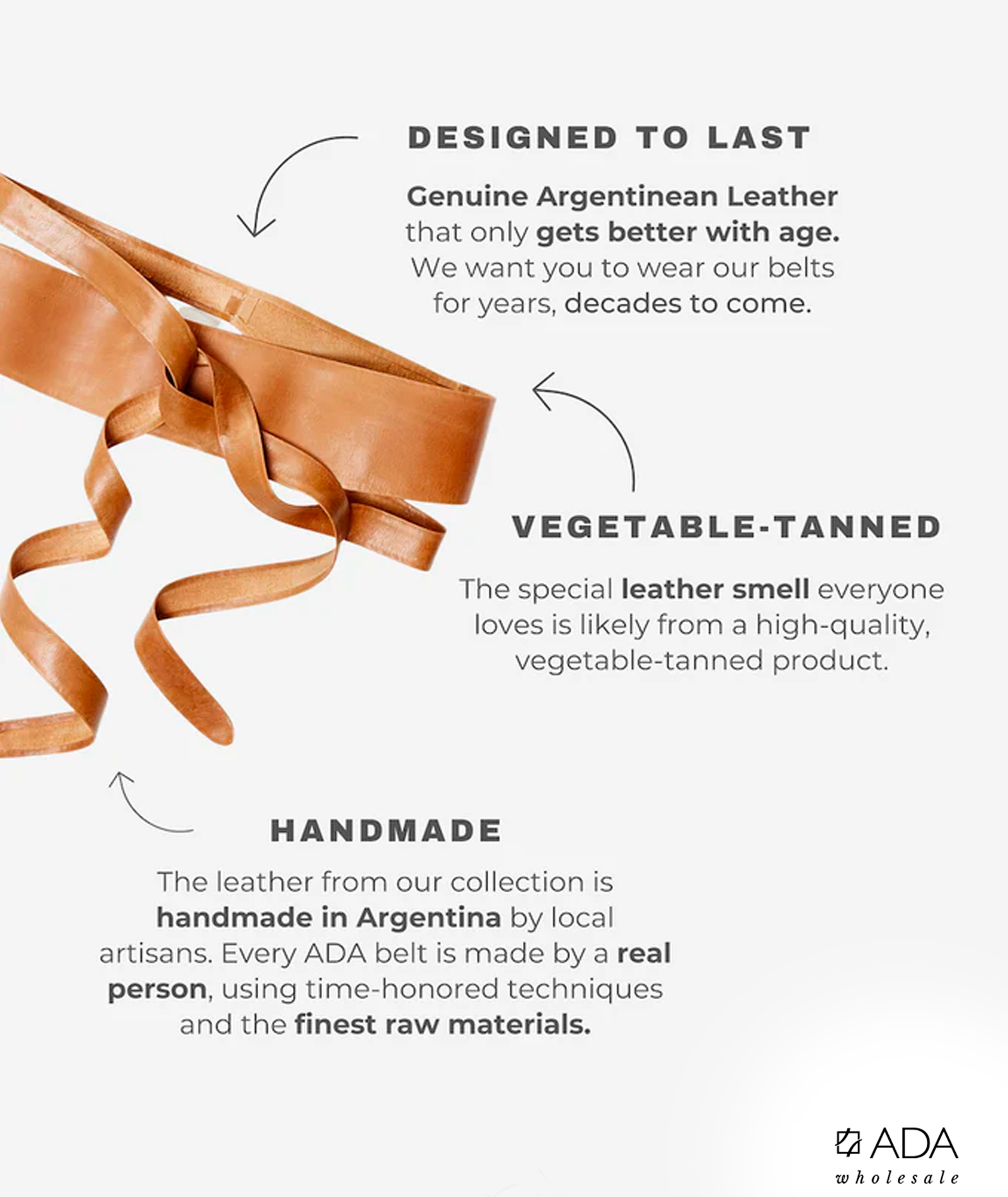 ADA Collection Belts - Wholesale Belt - Women's - Wrap Belt – Toffee | Adjustable One-Size | Core Style2