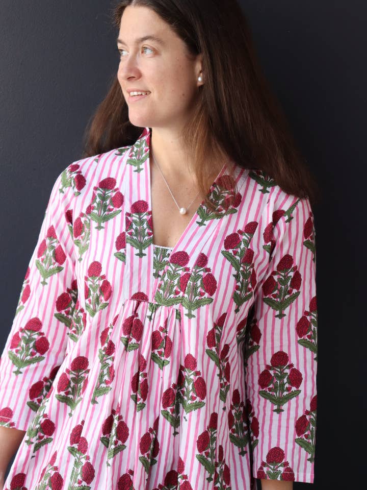 Pink 'Noor-e-Gulabi' Block Printed Midi Dress for wholesale on Faire3