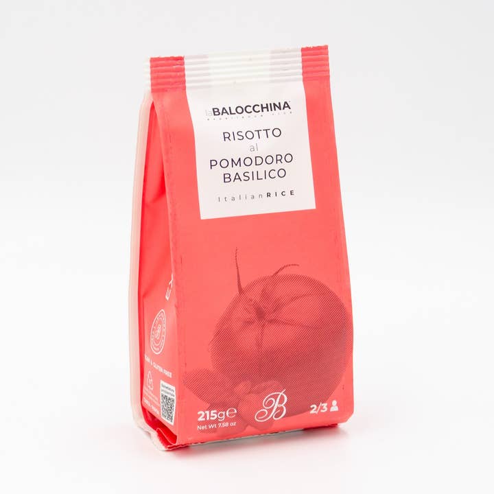 Risotto ai Pomodori e Basilico 215g in carta riciclabile per la vendita all'ingrosso da parte di laBalocchina
