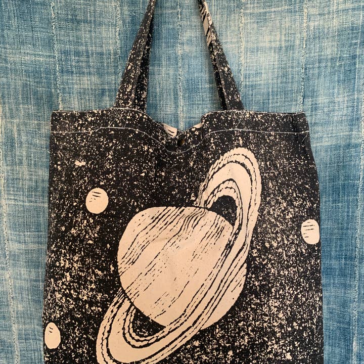 Sacola de algodão grande Saturn Planets com estampa de tela de mão por atacado de Little Baby Kitty