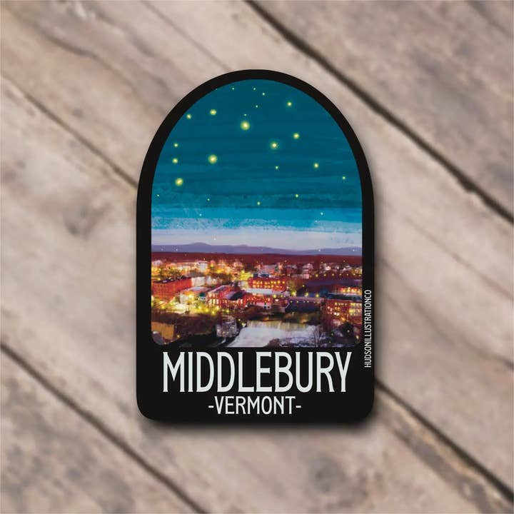 Hudson Illustration Co - About Town Co – Adesivo por atacado – Middlebury Vermont - Autocolante/Ímane/Impressão/Cartão Postal
