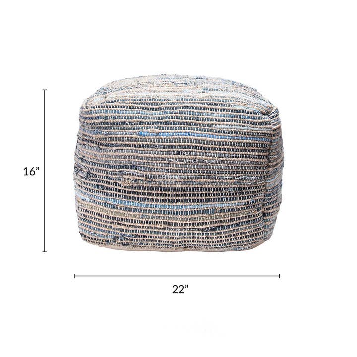 Natural Granada Knitted Casual Denim And Jute Filled Ottoman Pouf for wholesale on Faire