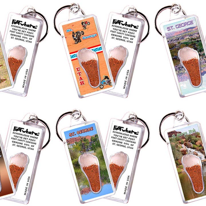 St. George, UT FootWhere® Souvenir Keychain. 72 pieces/6 assorted styles. for wholesale by FootWhere- USA Group, Inc.