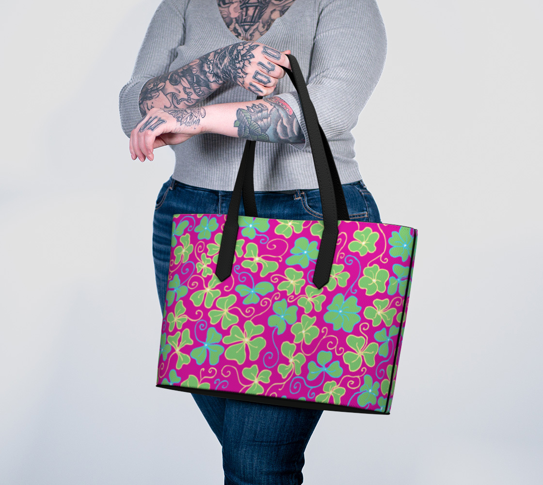 RiverWood Forest - Wholesale Tote Bag - Women's - Irish Jig Pink Clover Vegan Leather Tote Bag Purse2