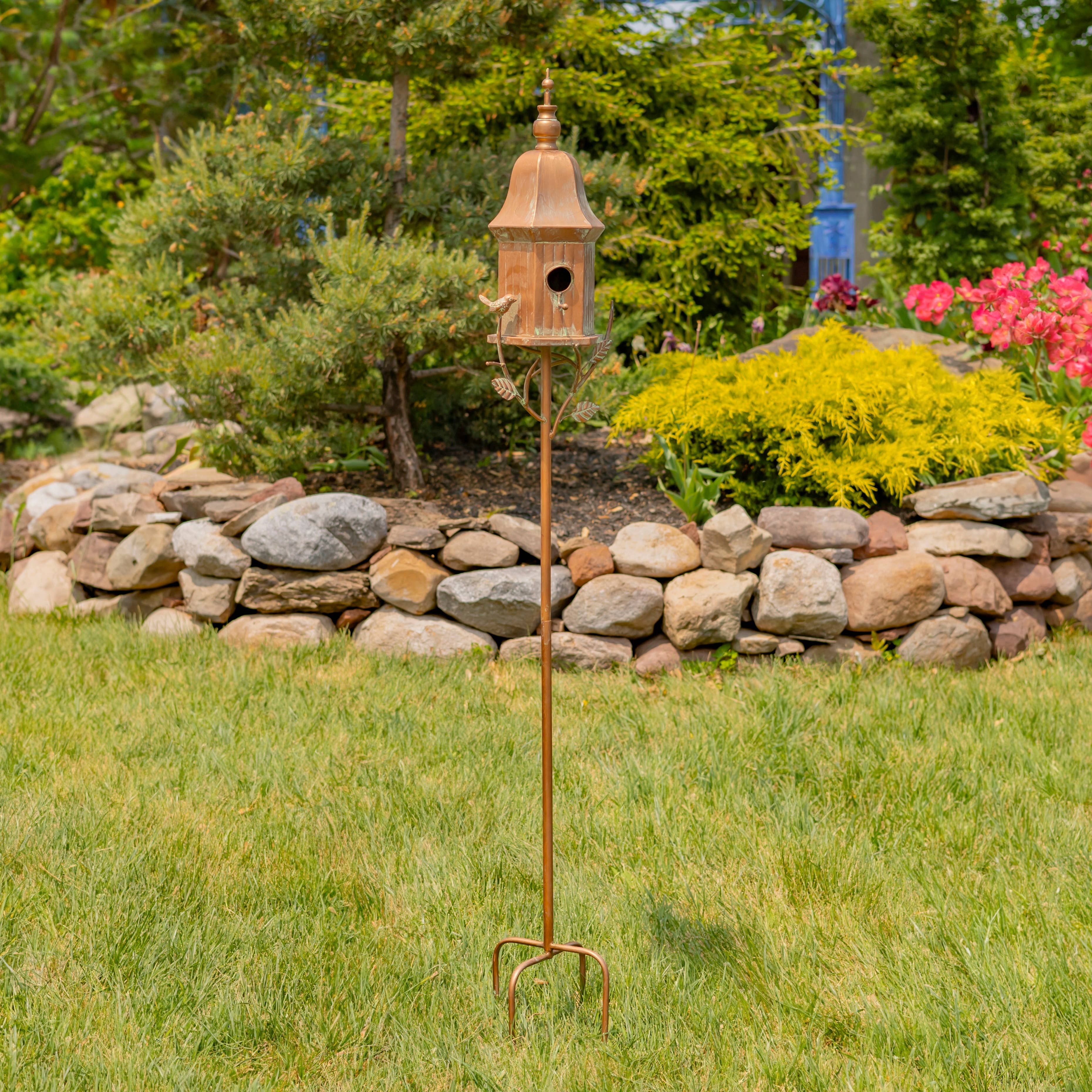 Zaer Ltd. International - Wholesale Bird House - 6" Tall Iron Birdhouse Stake "Victoria"- 2 Color Options 7