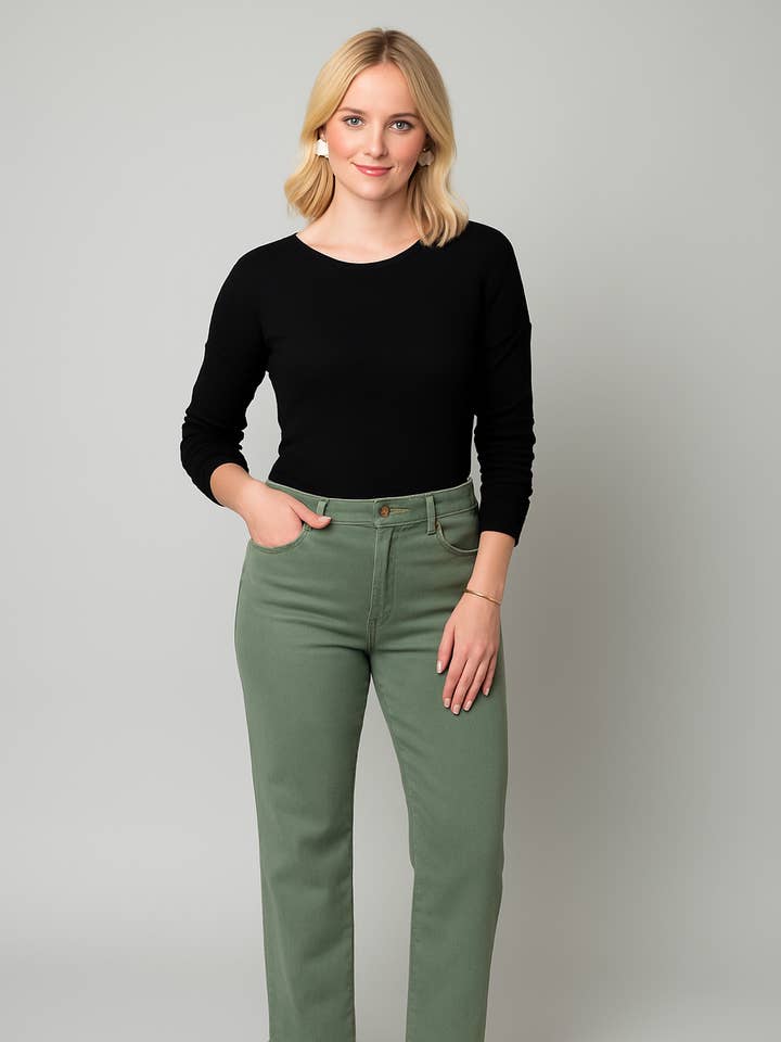 31" Inseam Wide Leg Fray Hem Jean for wholesale by Pine Apparel