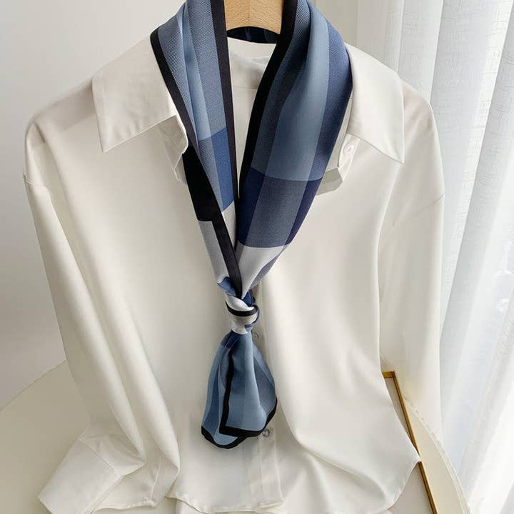 SueSilkHK - Wholesale Scarf - Women's - Beige Checkered Double Sided Mulberry Silk Ribbon Scarf - Simple and Elegant for Spring/Summer - Long Silk Scarf - Gift for her