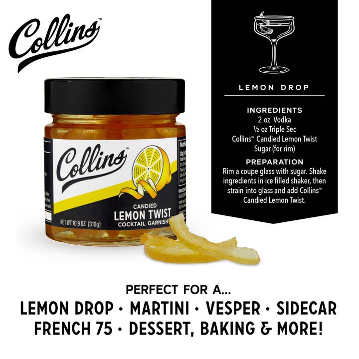 Collins - Wholesale Dried/Dehydrated Fruit - Italian Candied Lemon Peel Twist Cocktail Garnish 10.9 oz2