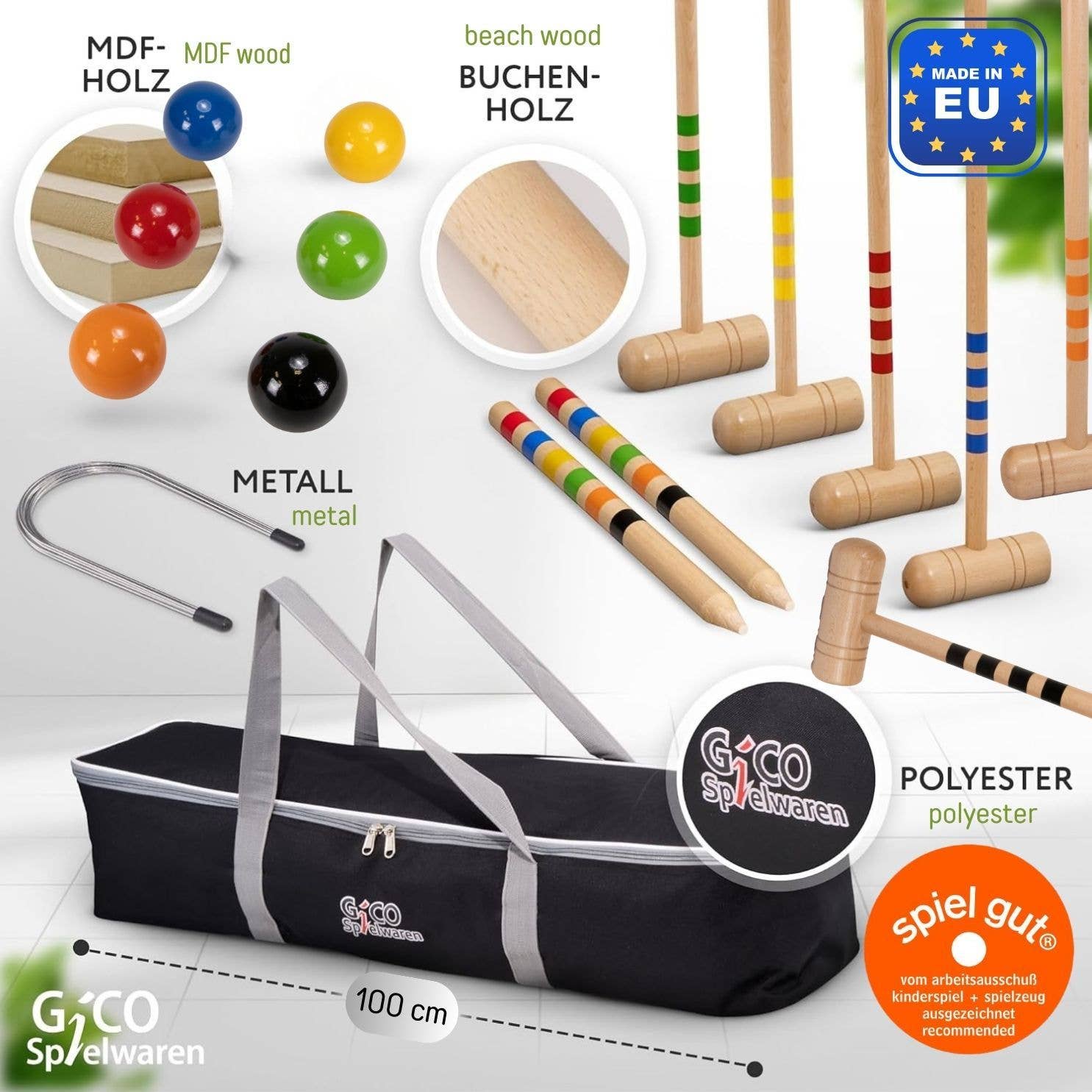 GICO Spielwaren - Wholesale Sporting Game - Kids & Baby - GICO Croquet Set For 6 Adults With Carrying Bag2