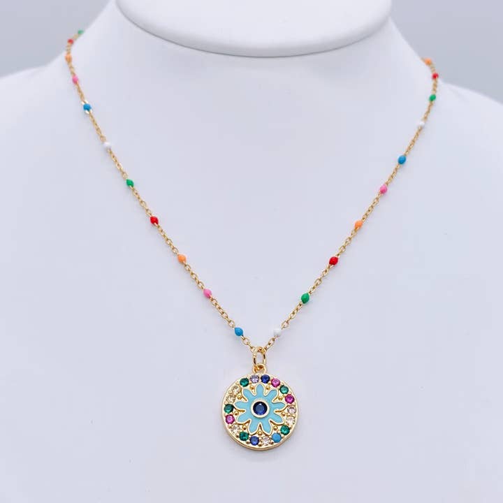 Mio Queena - Wholesale Pendant/Charm Necklace - Evil Eye Palm Sunflower Inlaid Zircon Pendant Necklace