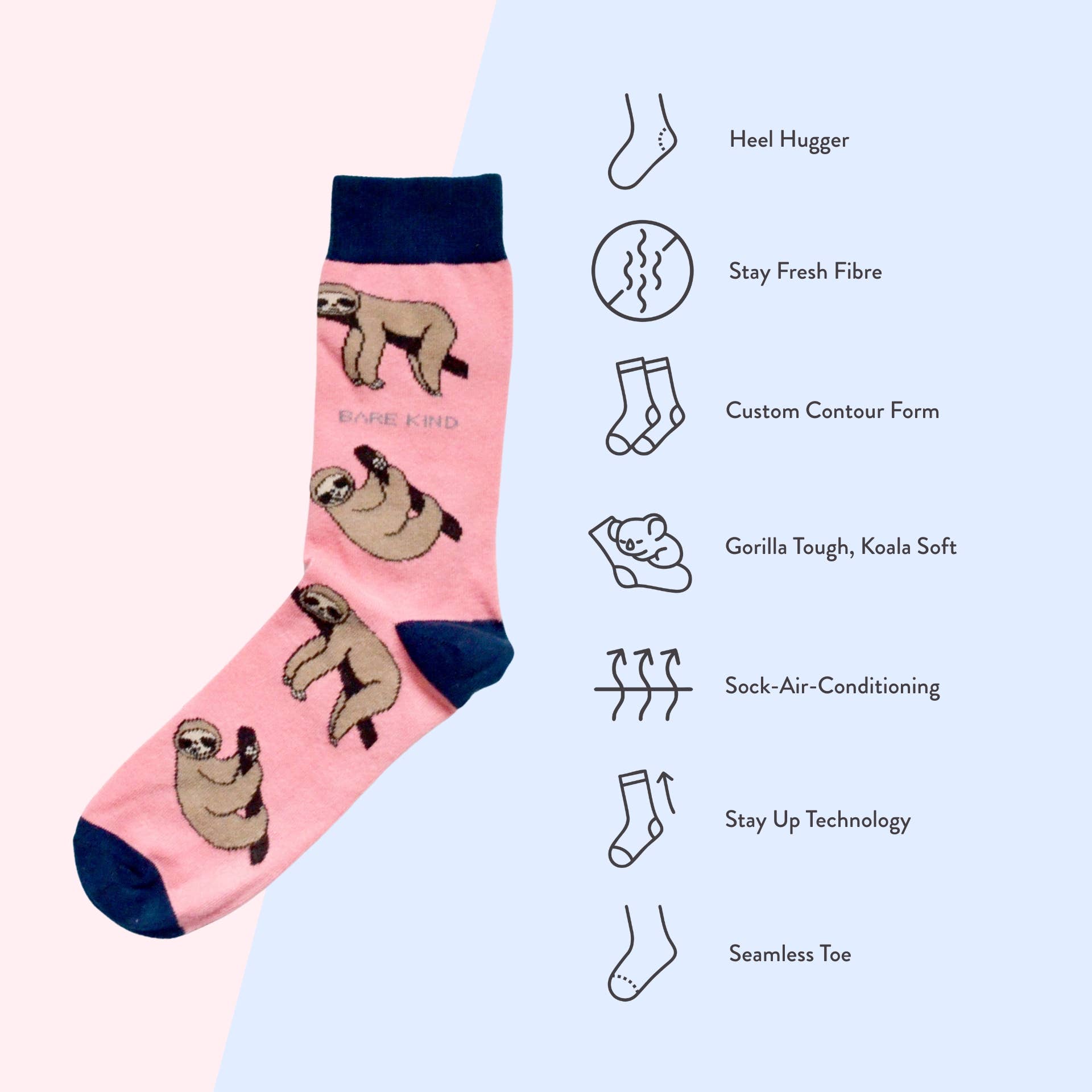 Bare Kind Socks - Wholesale Socks - Women's - Sloth Socks | Bamboo Socks | Salmon Socks | Sleepy Socks6