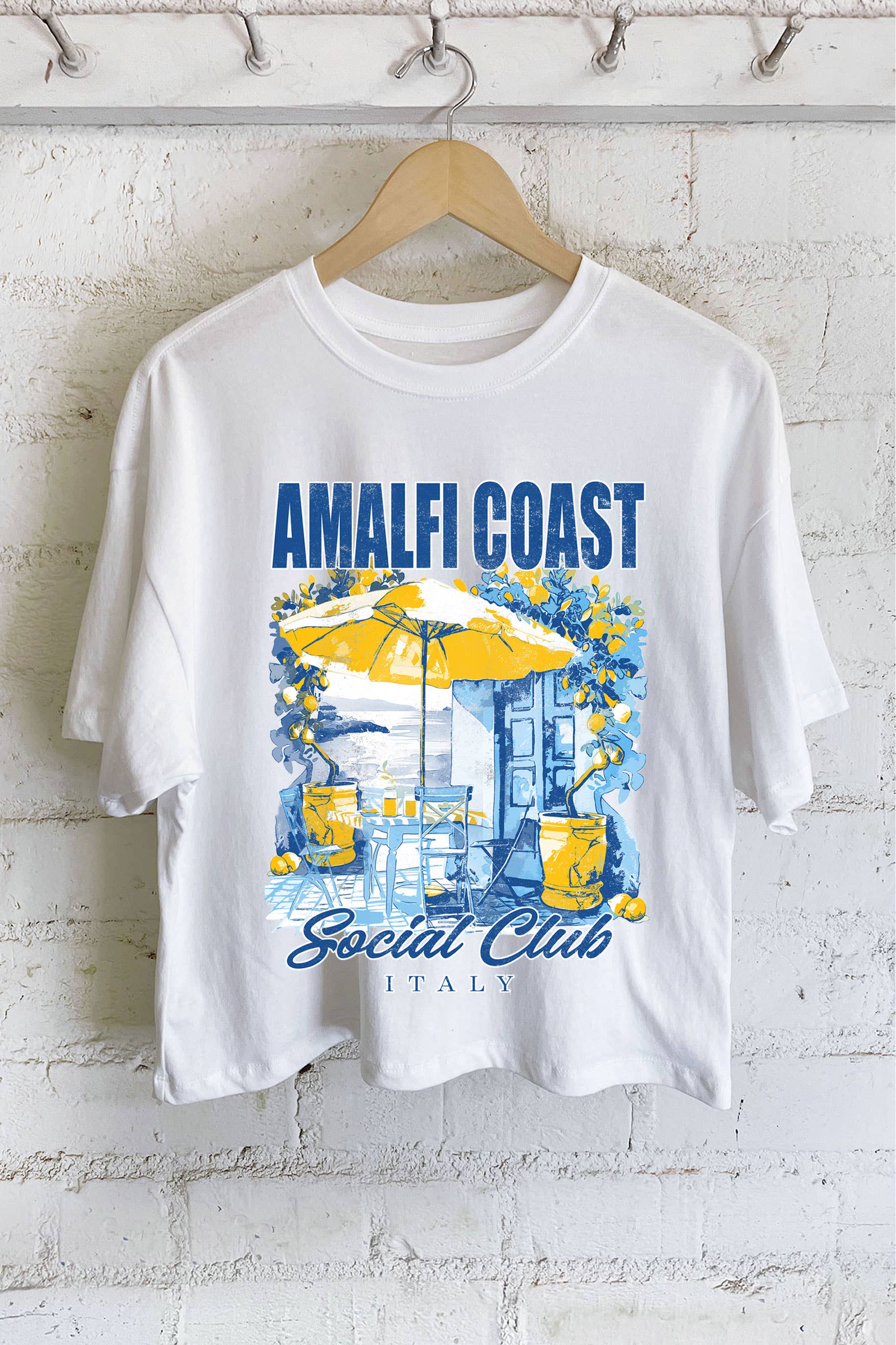 Rustee Clothing - Vendita all'ingrosso Maglietta serigrafata - Donna - TOP CORTO LUNGO CON GRAFICA DELLA COSTIERA AMALFITANA ITALIANA5