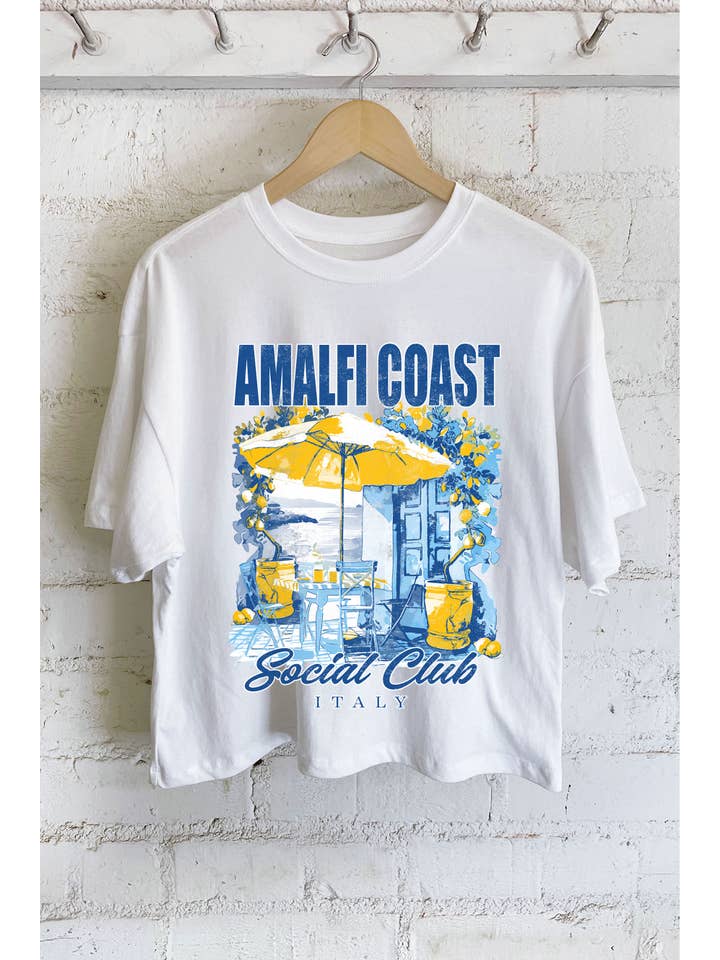 Rustee Clothing - Vendita all'ingrosso Maglietta serigrafata - Donna - TOP CORTO LUNGO CON GRAFICA DELLA COSTIERA AMALFITANA ITALIANA5