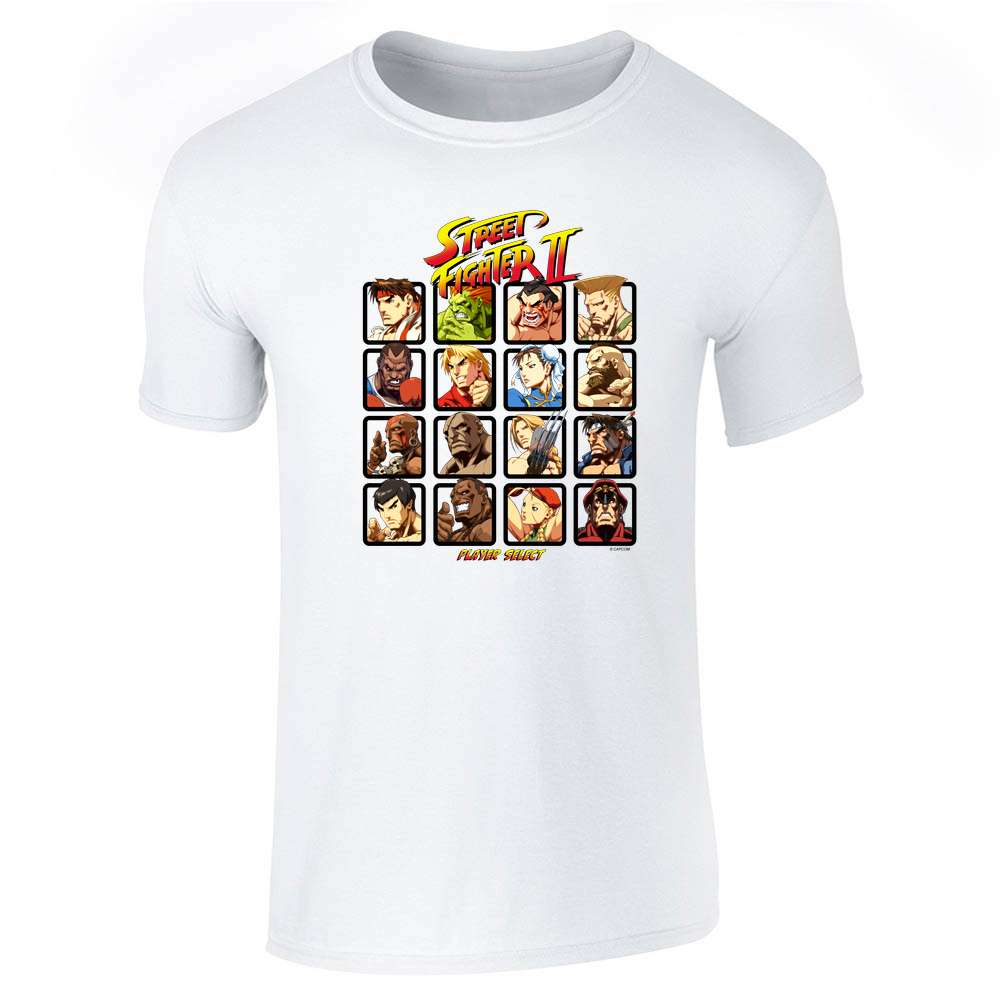 Pop Threads - Venta al por mayor Camiseta serigrafiada - Unisex - Camiseta unisex de los años 90 de Street Fighter 2 Player Select para videojuegos8