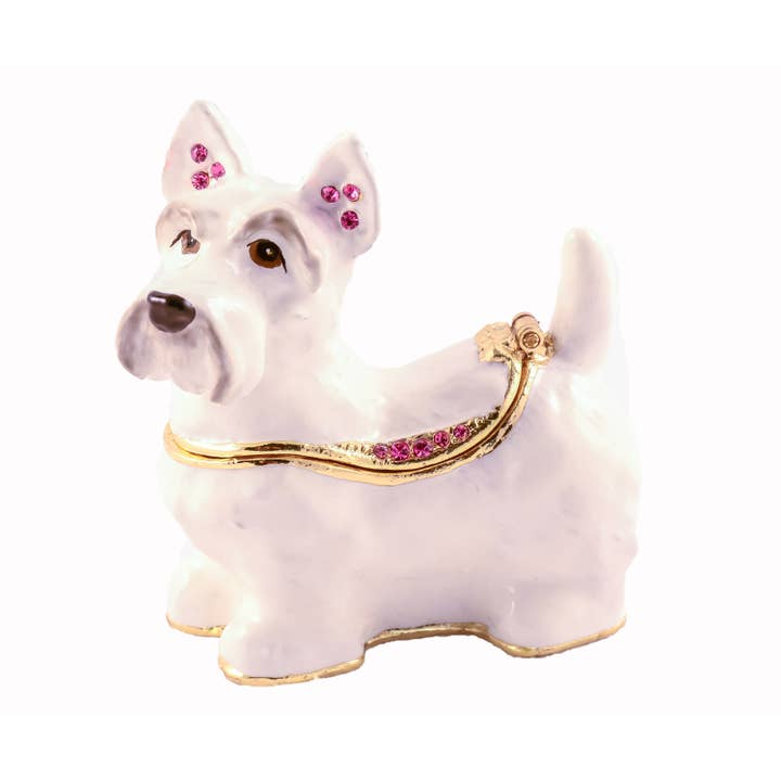 Ciel Collectables - Wholesale Jewelry Box/Organizer - White Scotty Dog Trinket Box Made with Swarovski Crystals