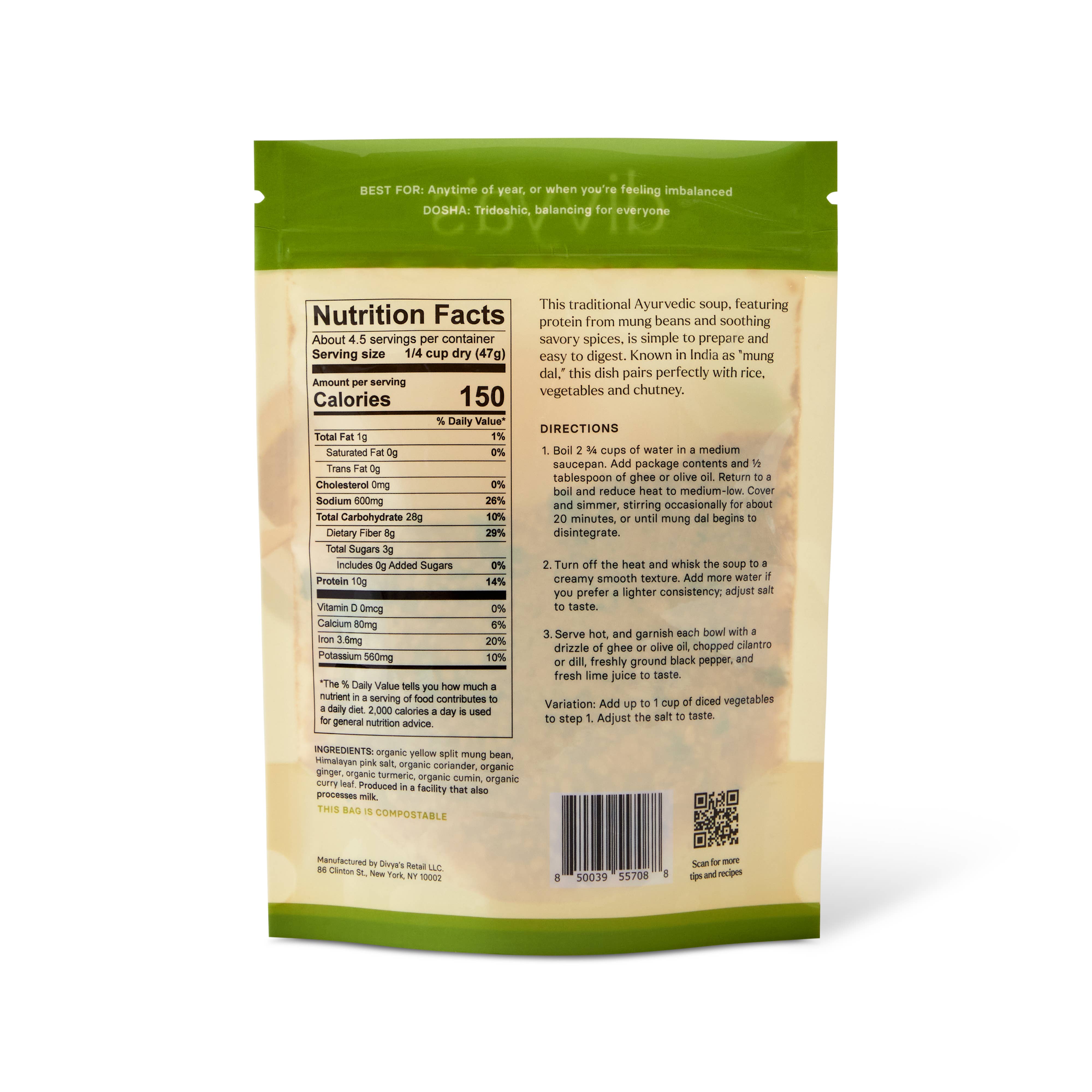 Divya's – Sopa por atacado – Sopa de Bean Mung Split — Tamanho da família1