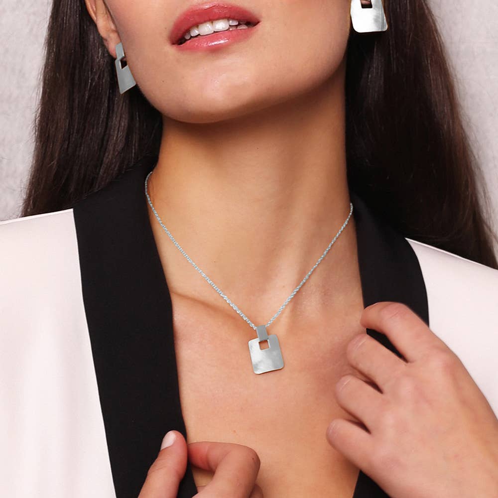 RAS - Wholesale Pendant/Charm Necklace - MiniZen Square Silver Plated Short Pendant2