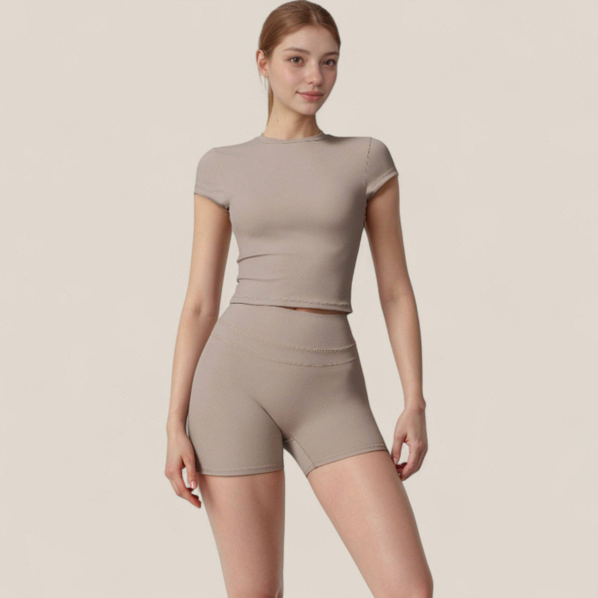 Active by Anna-Kaci - Wholesale Athletic Top - Women's - Fitted Crop Active Tee Short Sleeve Round Neck Stretch18